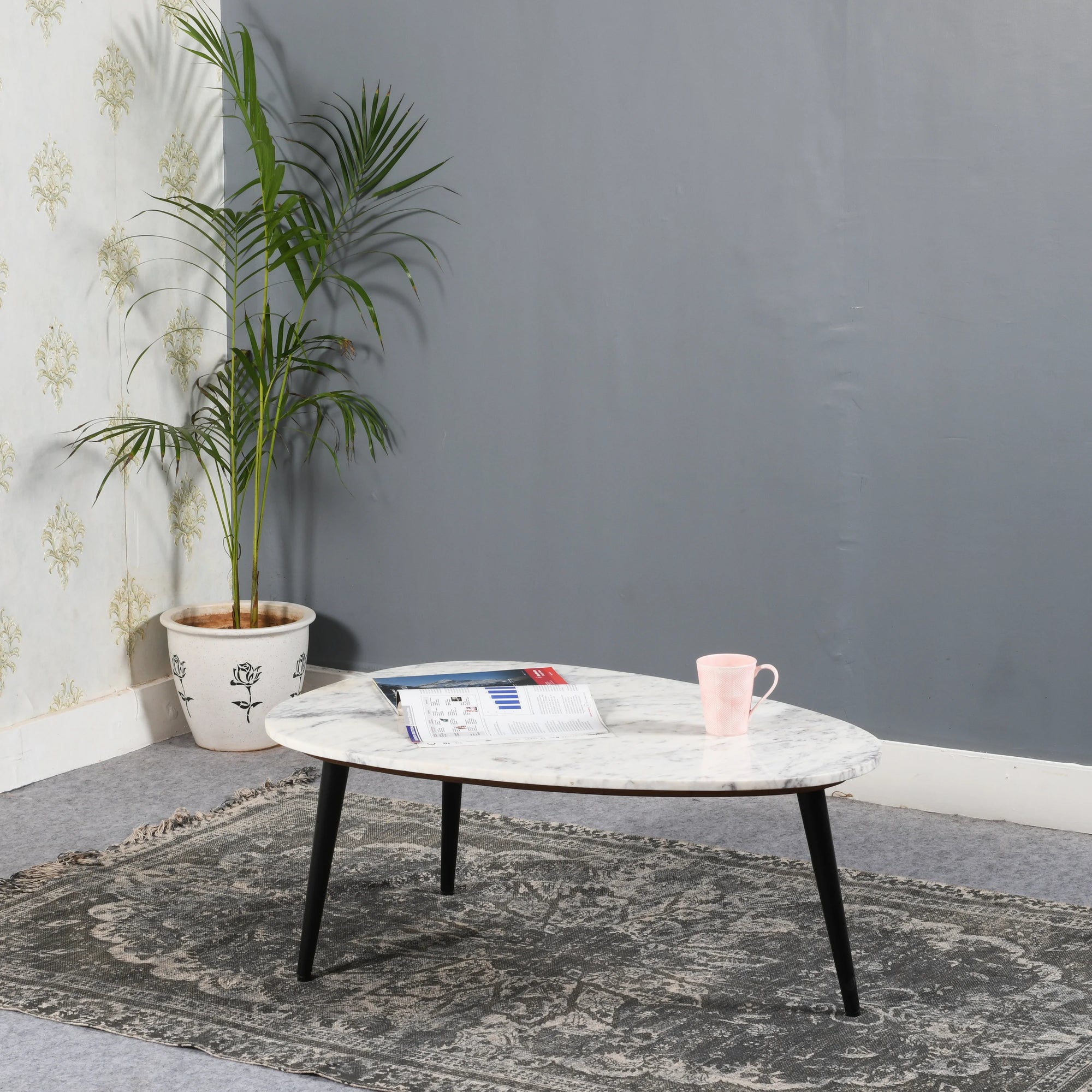 Marble top coffee table black legs discount