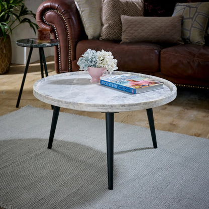 Aadhiya Round Marble Coffee Table with Sleek Metal Legs