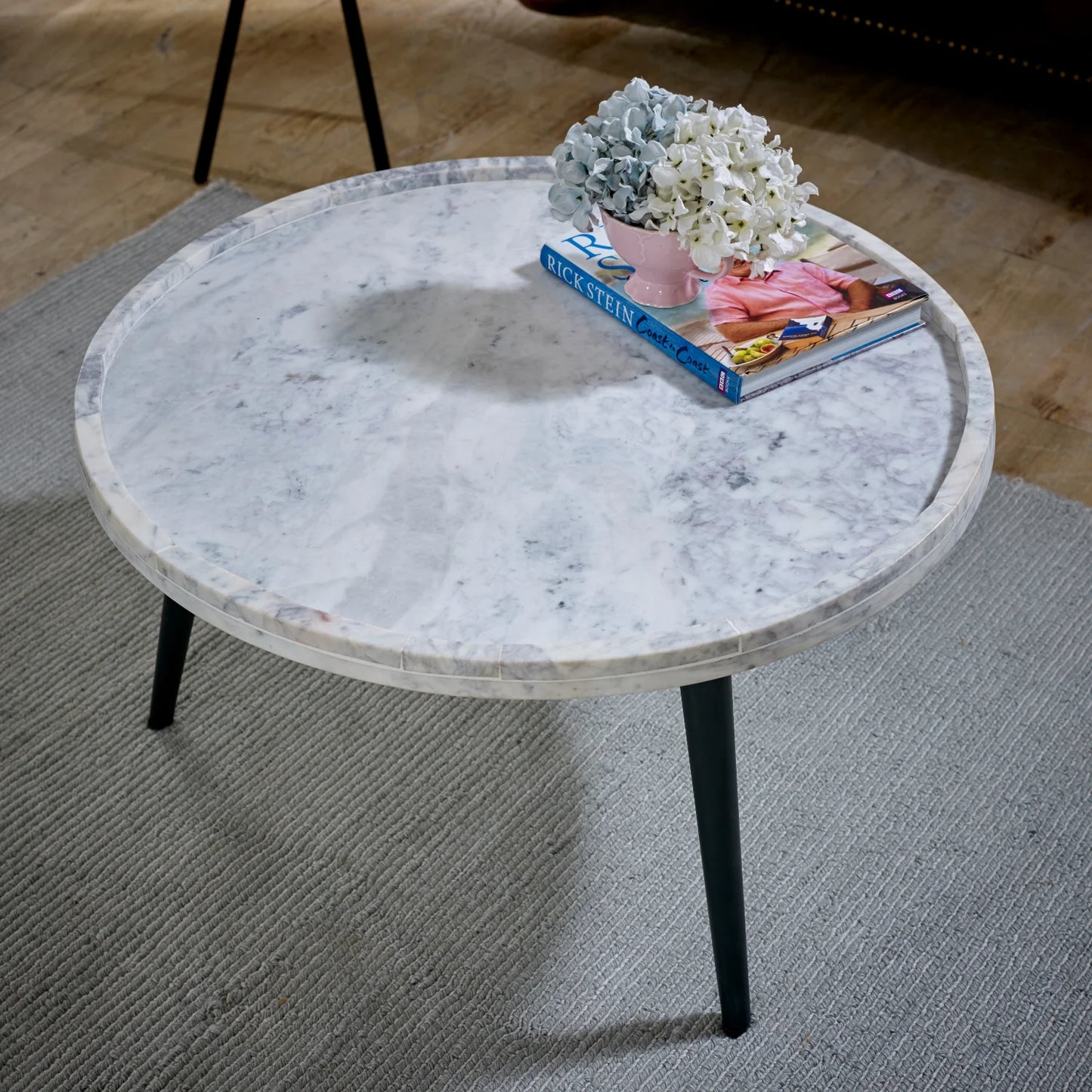 Aadhiya Round Marble Coffee Table with Sleek Metal Legs