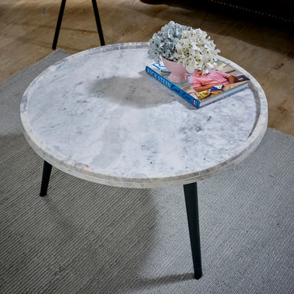 Aadhiya Round Marble Coffee Table with Sleek Metal Legs