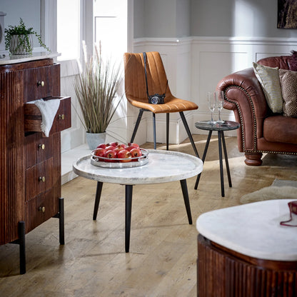 Aadhiya Round Marble Coffee Table with Sleek Metal Legs