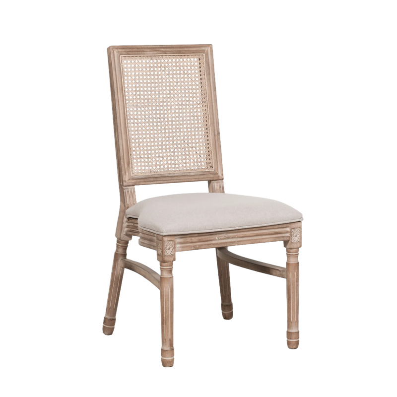 Classic Elegant Cane Back Dining Chair with Cushioned Seat Salty