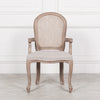 French Vintage Rattan Back Dining Armchair with Linen Cushion