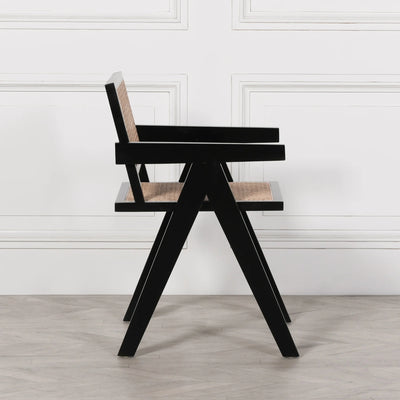 Black Wooden Cane Dining Armchair
