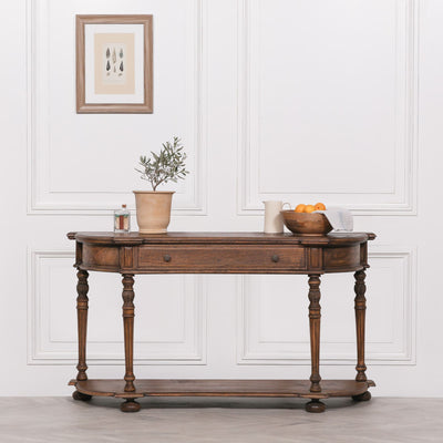 Dark Rustic Console Table with Hand-Carved Column Legs 151cm