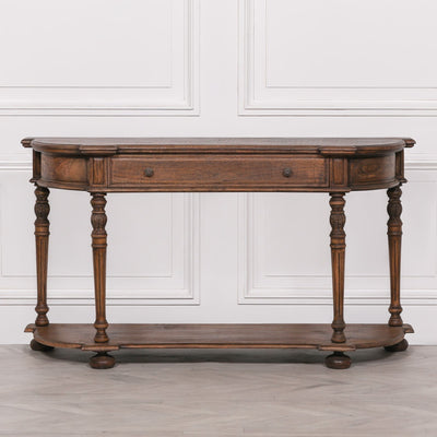 Dark Rustic Console Table with Hand-Carved Column Legs 151cm