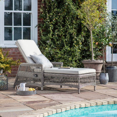 Menton Country Rattan Sunlounger | Stone Grey