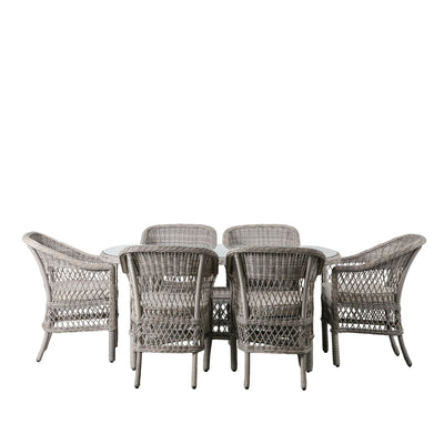 Menton Rattan 6 Seater Oval Garden Dining Set | Stone Grey