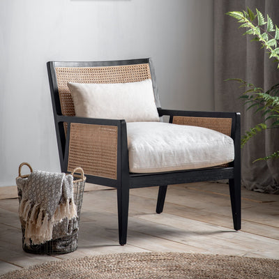 Lauriston Ash and Rattan Armchair | Black and Cream