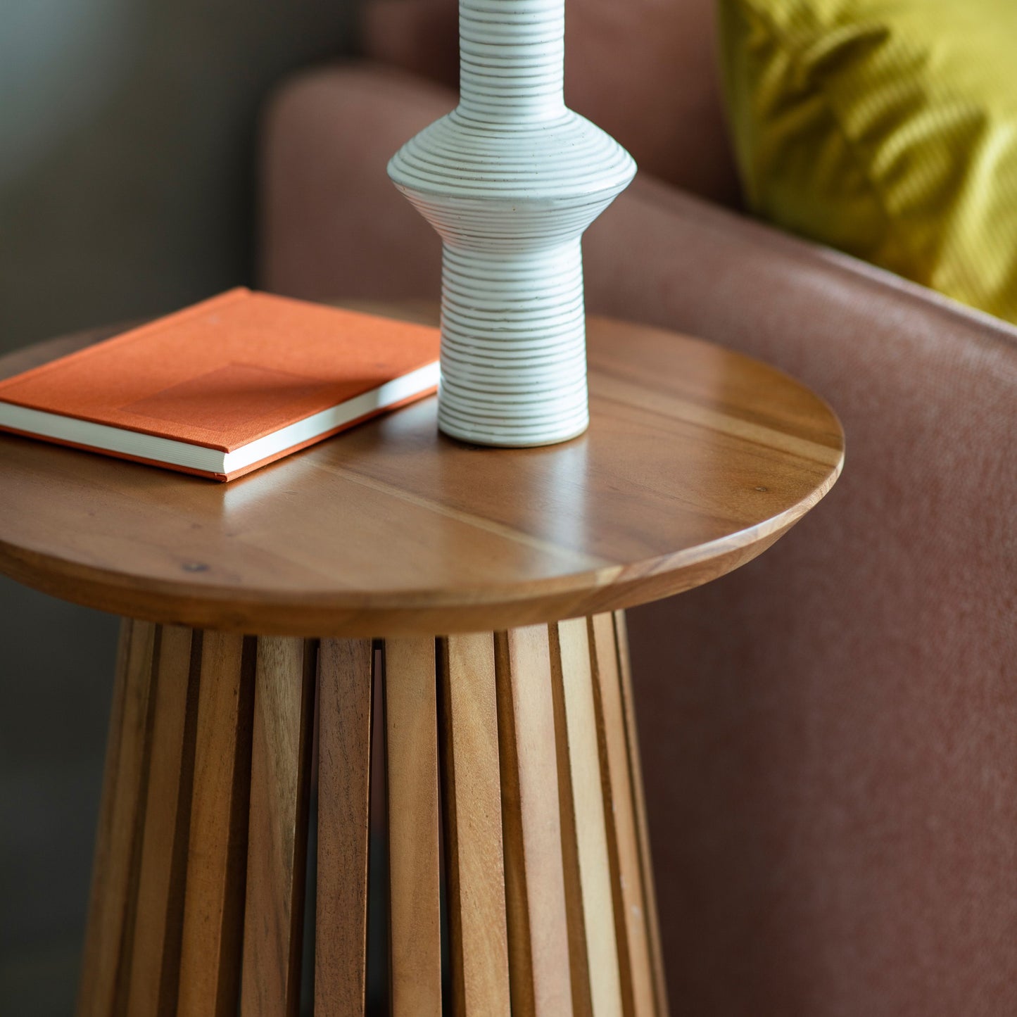 Contemporary Round Slatted Side Table