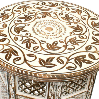 Round Carved Mango Wood Small Occasional Table