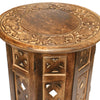 Round Carved Mango Wood Small Occasional Table