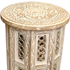 Round Carved Mango Wood Small Occasional Table