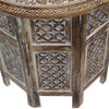 Round Carved Mango Wood Small Occasional Table