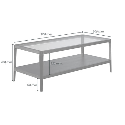 Abberley Oak Coffee Table with Glass Top 110cm x 50cm