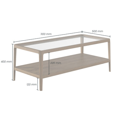 Abberley Oak Coffee Table with Glass Top 110cm x 50cm