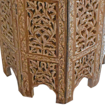 Round Carved Mango Wood Small Occasional Table