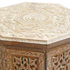 Round Carved Mango Wood Small Occasional Table