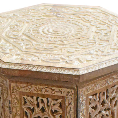 Round Carved Mango Wood Small Occasional Table