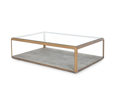 Elmley Coffee Table with Faux Shagreen Base and Glass Top