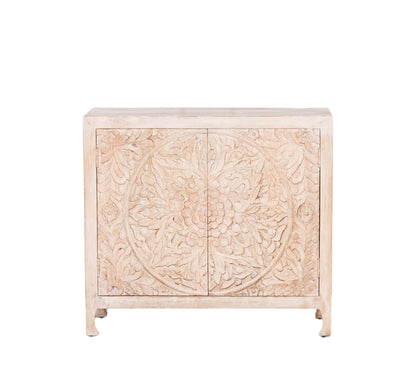 Pura Interiors Bohemian Cupboard with Carved Detail | 2-Door | Natural
