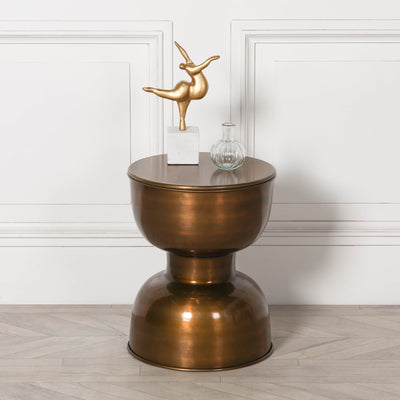 Contemporary Brass Circular Hourglass End Table