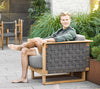Cane-Line Angle Outdoor Lounge Chair with Teak Frame and Quick Dry Cushions