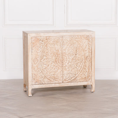 Pura Interiors Bohemian Cupboard with Carved Detail | 2-Door | Natural