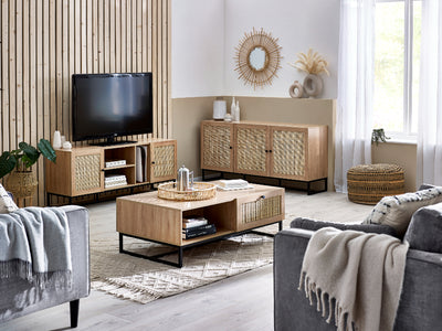 Reese Scandi-Industrial Rattan Media Unit with Storage 150cm