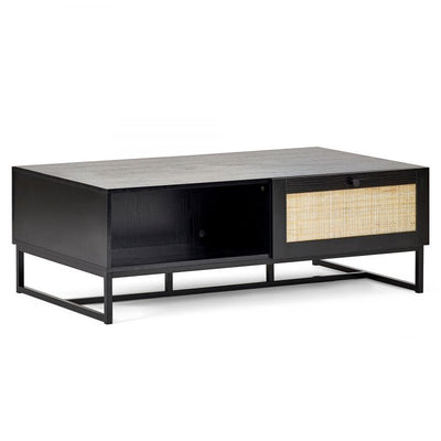 Reese Scandi-Industrial Rattan Coffee Table with Storage