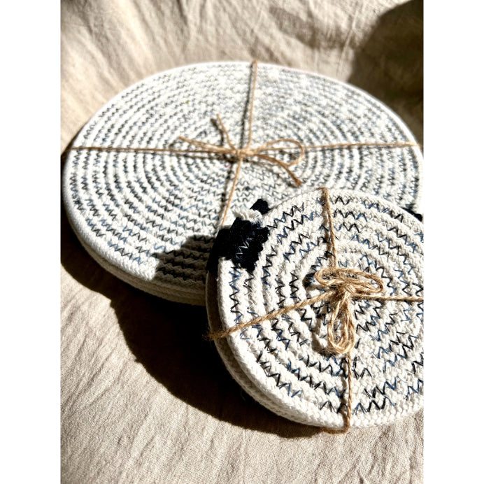 Set of 4 Handmade Round Cotton Rope Table Mats & Coasters