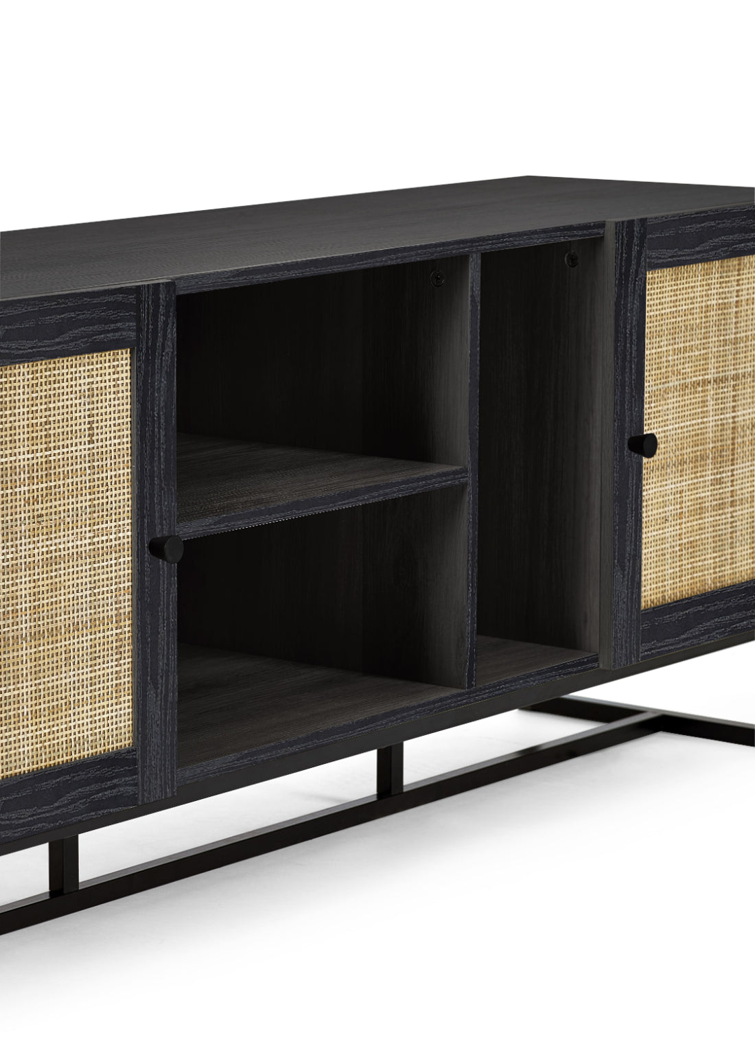 Reese Scandi-Industrial Rattan Media Unit with Storage 150cm - Salty Casa