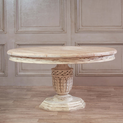 Pura Interiors Distressed White Cedar Round Dining Table | 145cm