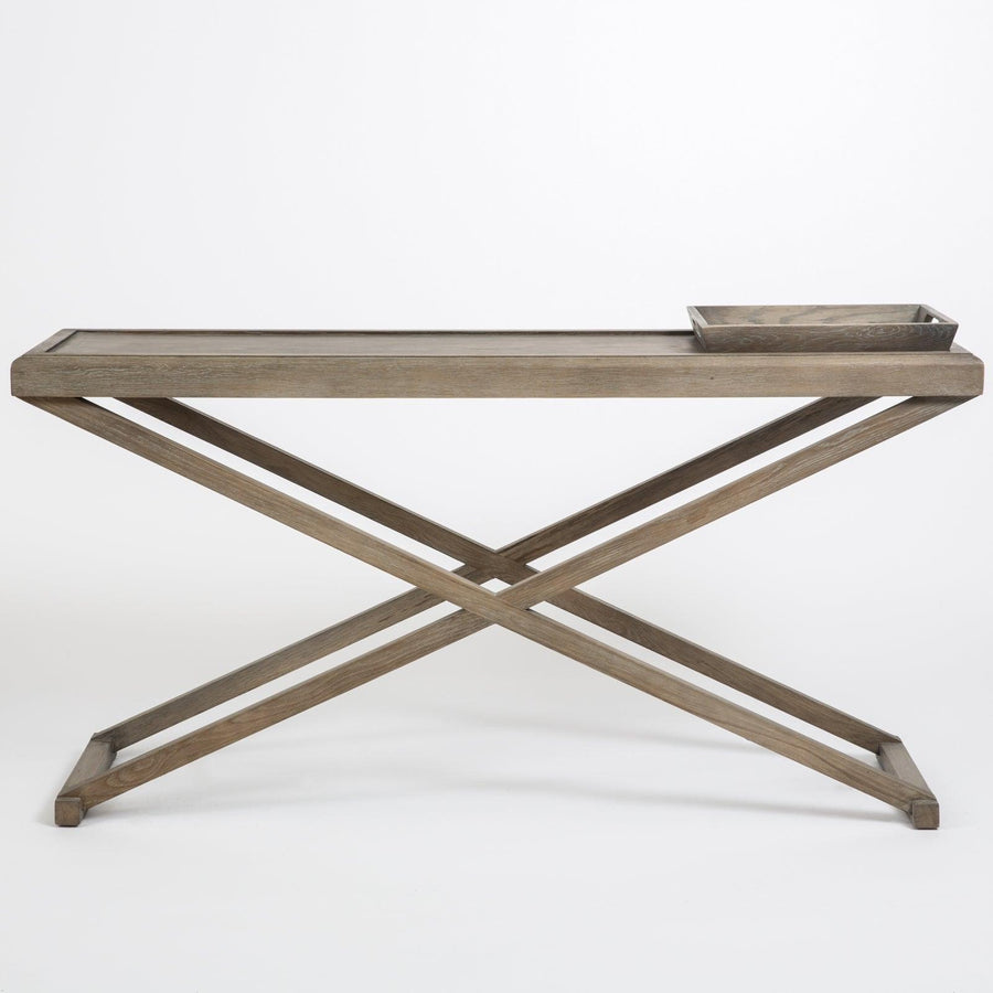 Bentley Crossed Leg Console Table 150cm | Grey Aged Oak - Salty Casa